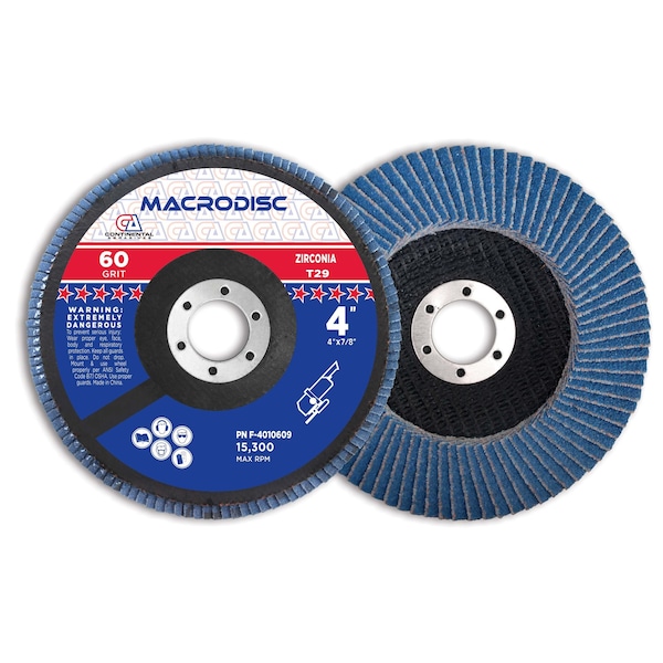Continental Abrasives 4" x 7/8" 60 Grit T29 Zirconia Standard Flap Disc F-4010609 - main